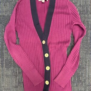 Women's Ribbed Cardigan Sweater - Pink and Black